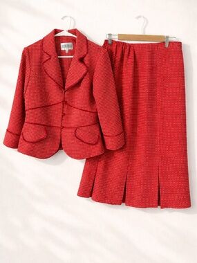 Julian Taylor Red Polka Dot Skirt Suit Set Vintage Style Size 10